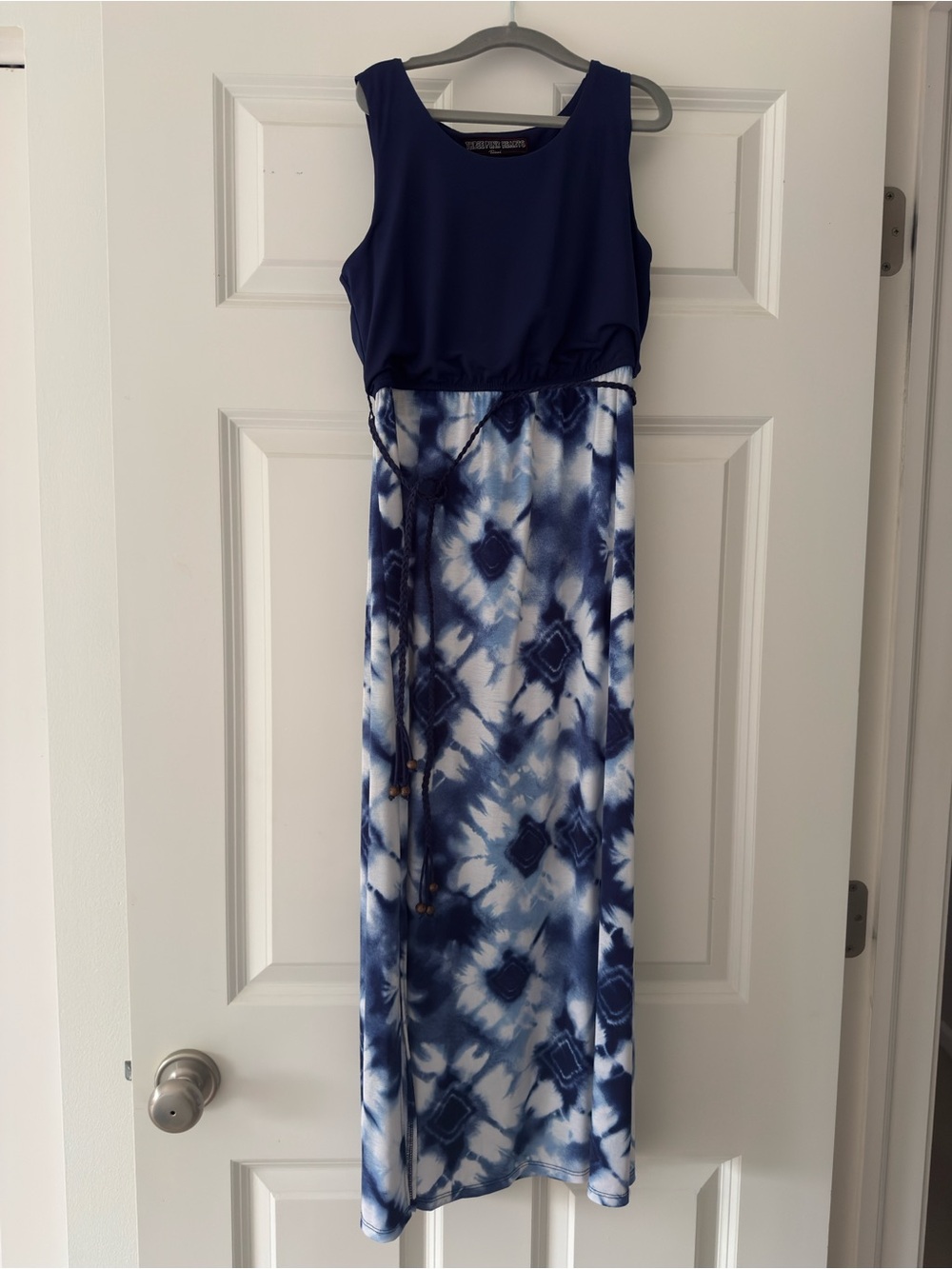 Trixxi Navy and White Tie-Dye Girls Maxi Dress
